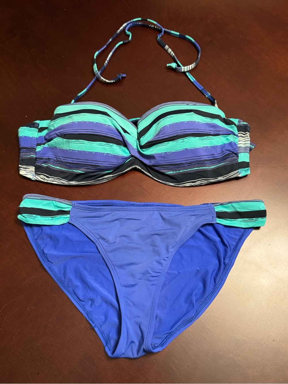 Skye Swimwear Blue & Teal Striped Bandeau Bikini